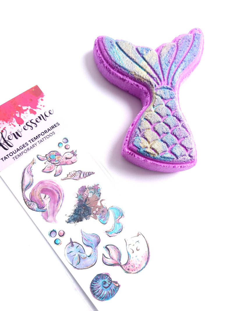 Sirène Céleste effervescent bath bomb + temporary tattoos │Efferv'essence