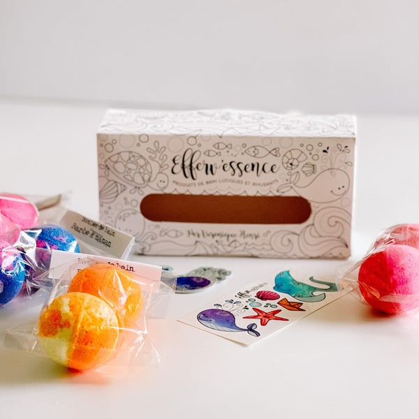 Coloring collection box containing 8 small bath bombs + temporary tattoos - Efferv'essence