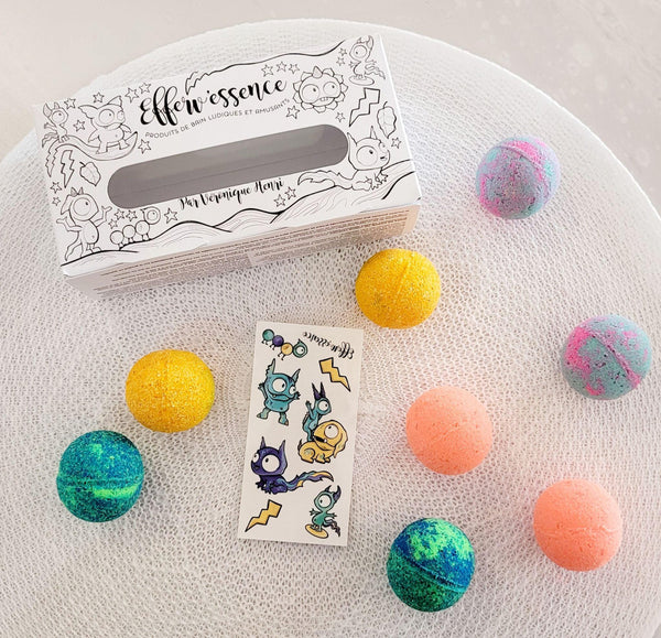 Boîte collection à colorier édition ti-monstres - containing 8 small bath bombs + temporary tattoos - Efferv'essence